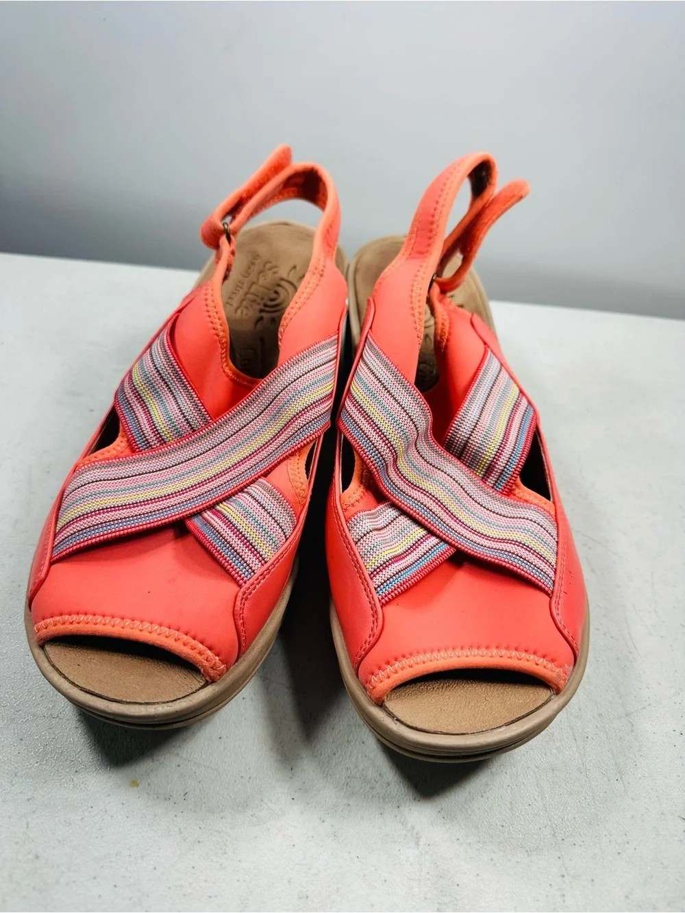 So Lite by Easy Street Sandals Women 11W Shoes Salmon Pink Slingback Comfort